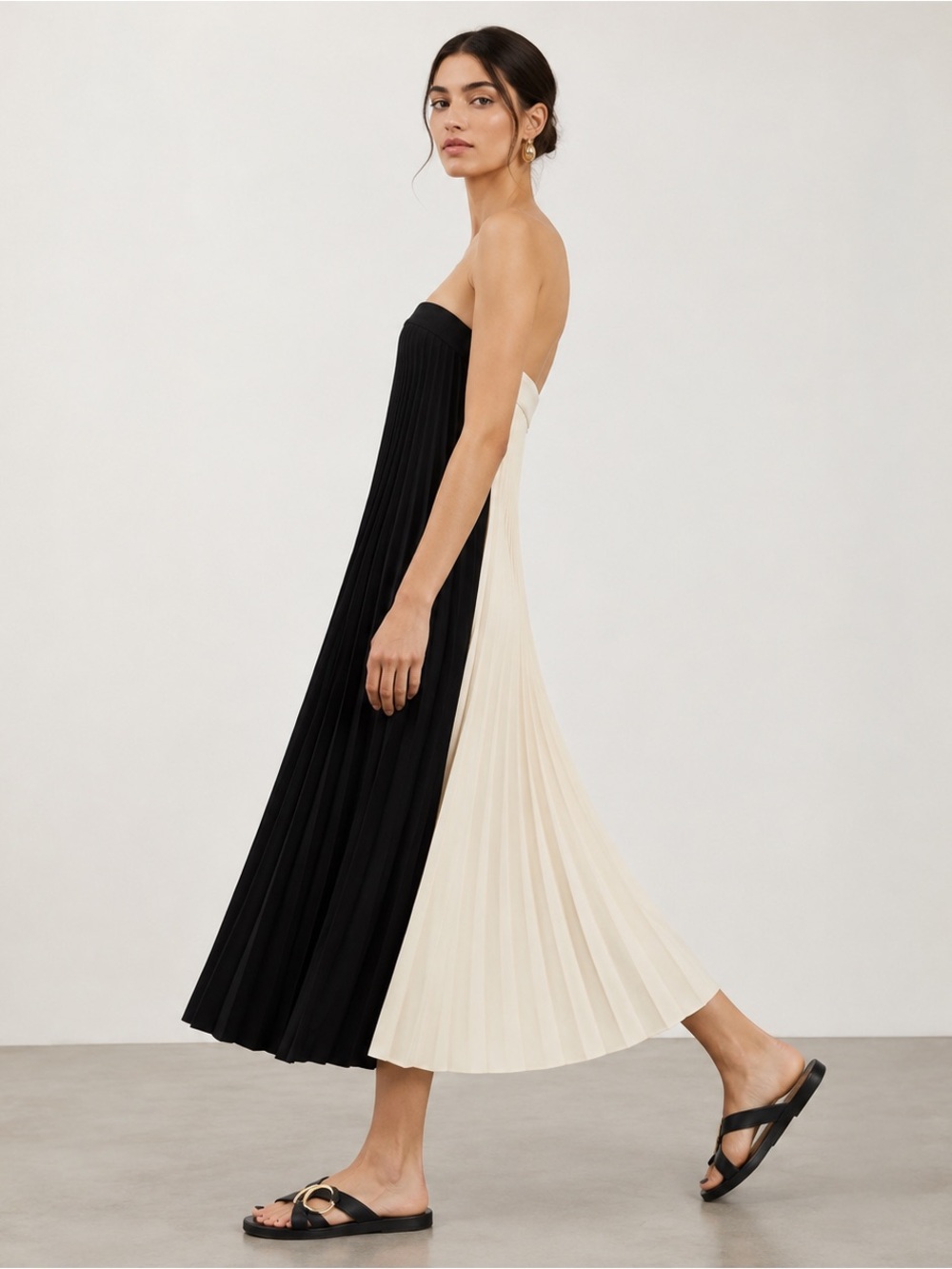 Eva Franco Anthropologie Colorblock Pleated Midi Skirt Black Ivory NWT sz 0